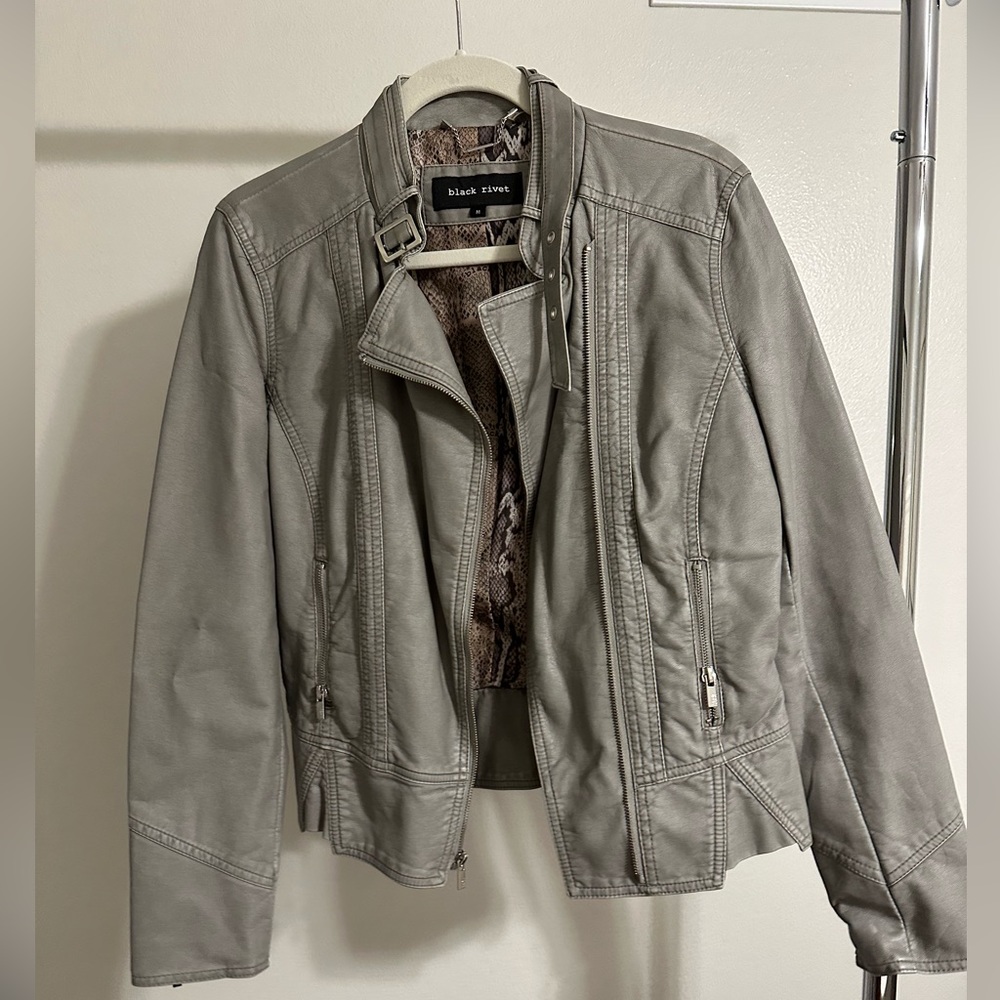 Grey faux leather jacket with silver details